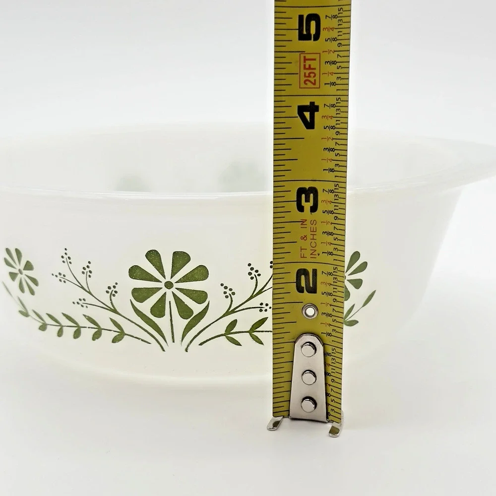 Glasbake Casserole Serving Dish Green Daisy Milk Glass No Lid Vintage 1.5 qt